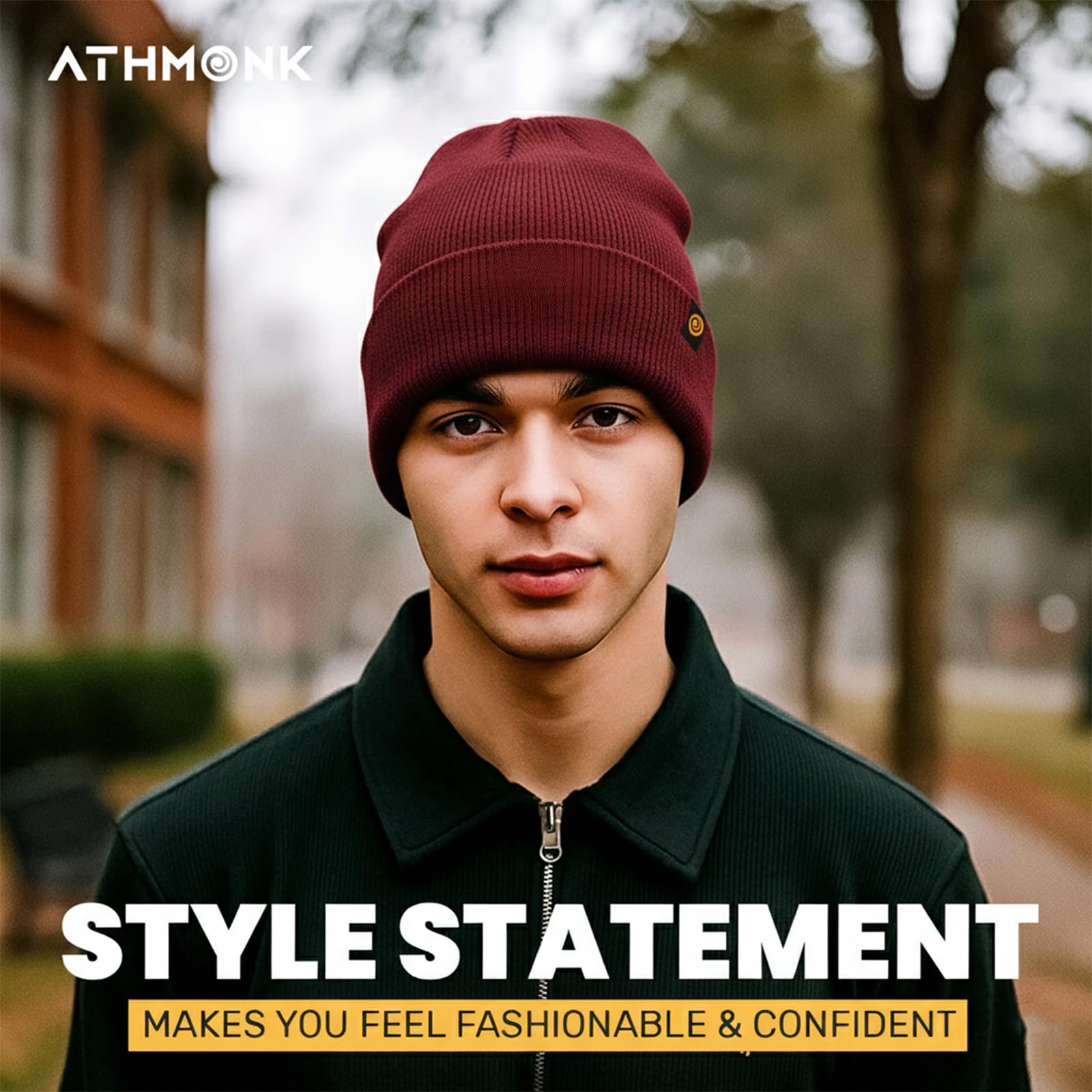 Athmonk Winter Woolen Beanie Cap for Men & Women | Warm Cuff Head Cap for Winters | Cold Weather Hat for Girls & Boys 100% Woollen Fabric Ultra Soft & Cozy | Garam Topi for Man